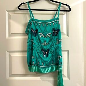 Free people (I think but no tags) Tank top / Blouse. Embroidered mint satin.